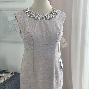 Silver Glitter Sparkle Embellished-Neck Sleeveless
